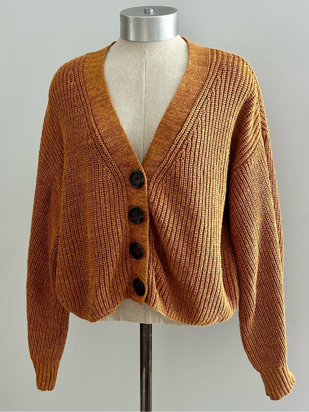 Urban Outfitters Women’s L Brown Marled Knit Cropped Cardigan Balloon Sleeve